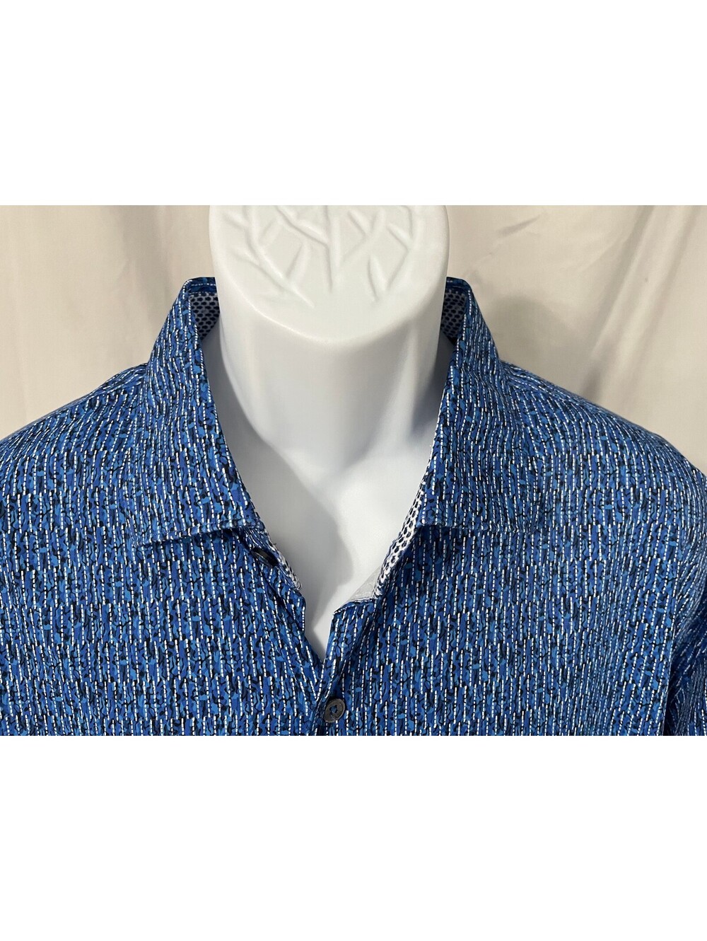 Bugatchi Men's Blue White Black Performance Material Mint Condition Shirt XXL